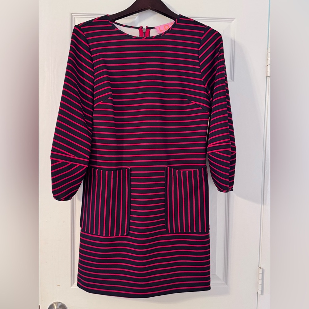 Nation LTD Navy and Pink Striped Long Sleeve Dress